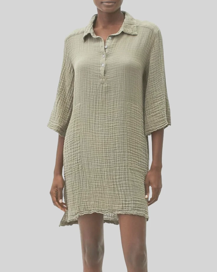 Michael Stars Women Sz S Cecily Cotton Gauze Green Gray Crinkle Dress PLZ READ - Image 1 of 4