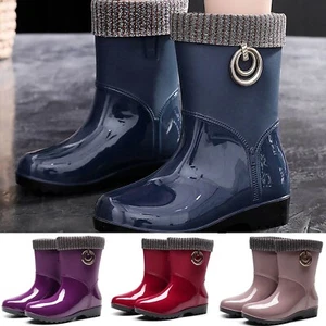 Punk Style Mid Warm Snow Boots Women's Non-Slip Rain Boots Outdoor Water Shoes N - Picture 1 of 33