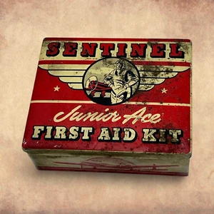 Vintage 1940's Sentinel Junior Ace First Aid Kit Tin Box Aviation - Picture 1 of 9