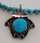 Rustic VINTAGE OLD PAWN Bright Blue Turquoise NAVAJO Tarnished Sterling Pendant