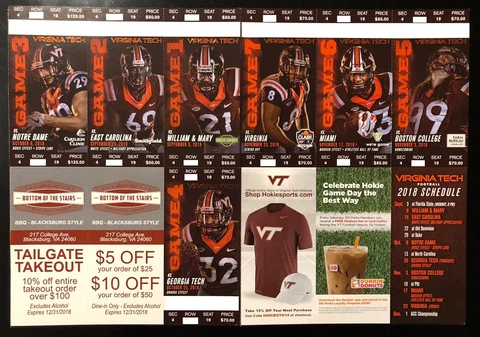 2018 Virginia Tech Hokies Football Collectible Ticket Stub - Any Home Game Cover