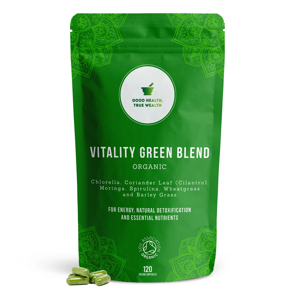 GOOD HEALTH, TRUE WEALTH Organic Super Greens Capsules, Removes Toxins, Nutrient Dense, Boosts Energy