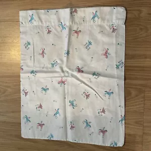 Vintage Child's Baby 16x13” Pillowcase, Pink Blue Horses, Cotton Bedding - Picture 1 of 4