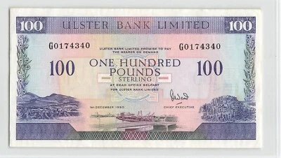 IRLANDA DEL NORTE 100 libras 1990, P-334 Ulster, billete raro, original aUNC - (3) Foto 1 de 2