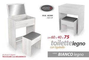 TAVOLO CONTENITORE CONSOLLE TRUCCO SPECCHIO TOILETTE SGABELLO LEGNO 60*40*H75 cm - Foto 1 di 4
