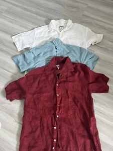 90s Breakwater/ Campin 100% Linen and Rayon Button Up Short Sleeve SZ M LOT - Picture 1 of 13