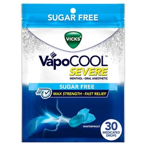 Vicks VapoCool Severe Sugar Free Menthol Drops Medicine for Sore Throat Remedy 3 - Picture 1 of 3