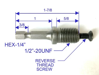 SCT-888 1 pc 1/4 Hex Adapter to 1/2"-20UNF Thread with Lock Screw to Drill Chuck re
