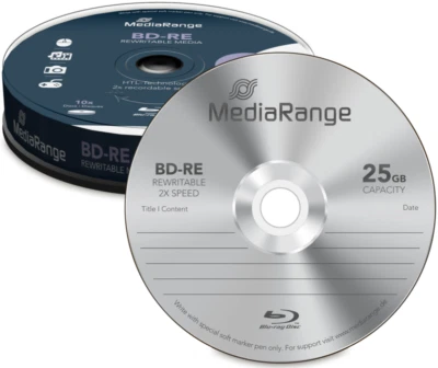 100 MediaRange BD-RE 25GB 2x Blu-ray Rohlinge wiederbeschreibbar Spindel