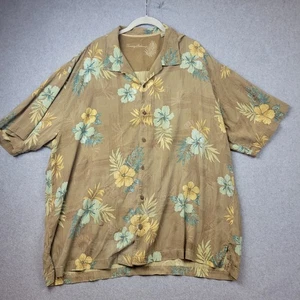 Tommy Bahama Silk Shirt Mens XXL Brown Floral Hawaiian Button Up Beach Casual - Picture 1 of 11