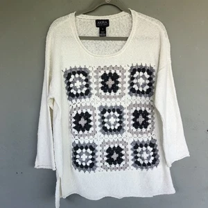 Y2K Häkeln Granny Square Pullover Top M Elfenbein Cottagecore Boho Fairy Festival - Bild 1 von 9