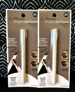 2pk LE MERCERIE DEEP BROWN SHAPE DEFINED FILL & SHADE BROW PENCIL + KABUKI BRUSH - Picture 1 of 10