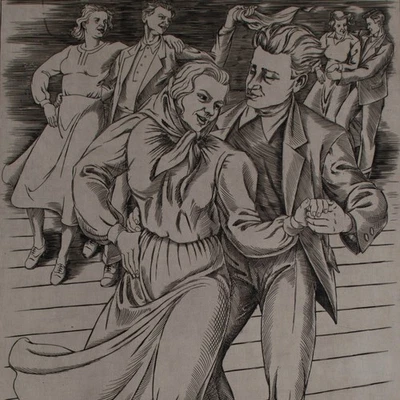 Heinrich Ilgenfritz Stahlstich Frohe Jugend DDR signiert Nachlassstempel 1954 - Bild 1 von 4