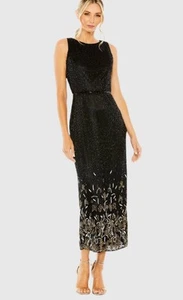 Abito Mac Duggal 5796 nero impreziosito da perline taglia 8 senza maniche midi formale nuovo con etichette - Foto 1 di 8