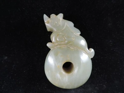 Pingente de estátua de leão escultura manual figura de jade hetian antiga chinesa - Imagem 1 de 4