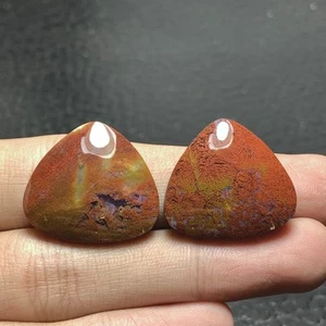 Couple Red Plume Agate Cabochon High Quality 37 ct Handmade Jewelry - Picture 1 of 7
