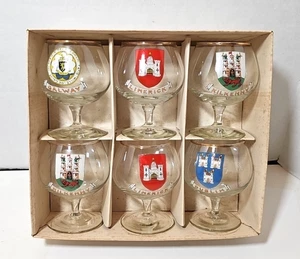 Vintage Shamrock Brand Brandy Glasses Ireland Set Of 6 Irish Crest Gold Band - Picture 1 of 5