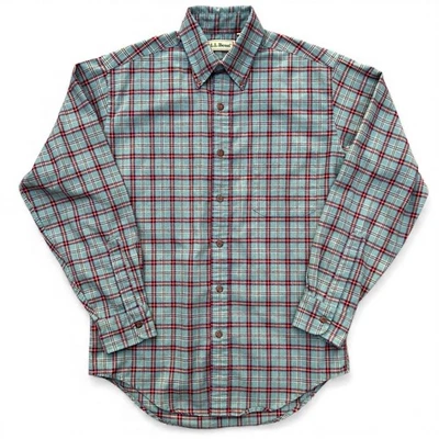 Vintage LL Bean Blue Green Plaid Flannel Cloth Button Up Shirt Outdoors Layers - Image 1 of 4