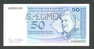 BOSNIA, 50 C.Pfeniga ND1998 UNC  Official SPECIMEN with all zeroes ser. #  RARE - Picture 1 of 2