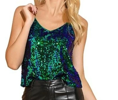 Allegra K Women's Sequined Vest Shining Camisole Club Party Sparkle Cami Top - Image 1 of 4
