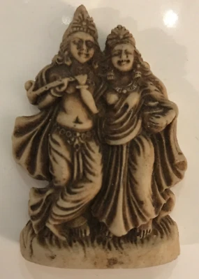 Estatua de piedra de jabón hecha a mano vintage de 2,5" Radha Krishna NOI Foto 1 de 4
