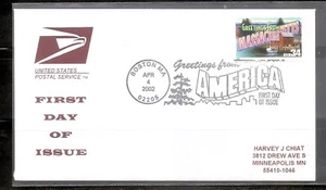 US SC # 3581 Greetings From America FDC - Massachusetts - USPS Cover - Picture 1 of 1