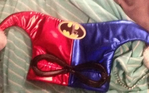 DC COMICS HARLEY QUINN RED BLUE SUIT UP LAME HAT W/ MASK COSPLAY COSTUME JESTER - Picture 1 of 4