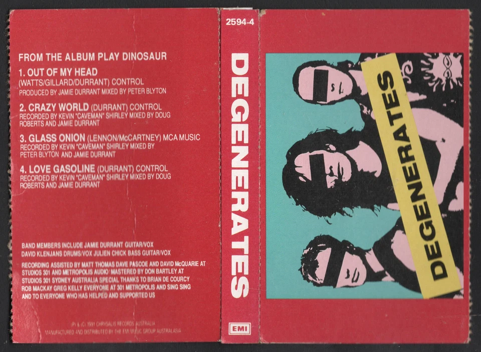 1991 MUSIC AUDIO CASSETTE CASSINGLE TAPE [EP: OUT OF MY HEAD] GROUP: DEGENERATES - Image 1 of 4