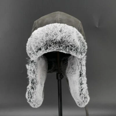 Mens Faux Leather Fur Aviator Ski Trapper Hat Cap Ushanka Winter Retro Warm Soft - Image 1 of 4