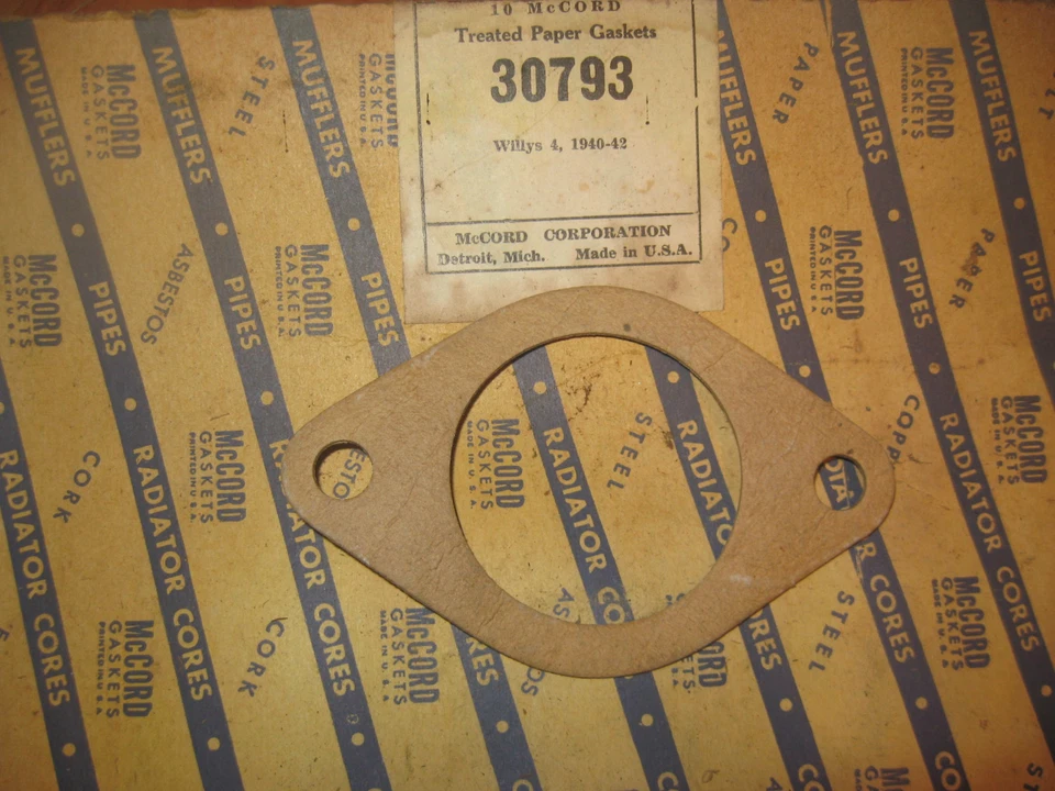 1940 41 42 WILLYS THERMOSTAT HOUSING GASKET McCORD 30793 NORS REPLACEMENT Foto 1 de 1