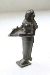Antigua estatua hindú única de latón macizo diosa santa de la luz de laxmi profundo NH6134 - Imagen 1 de 12