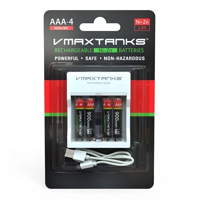 AAA-4 VMAX Hi Drain Rechargeable 4 AAA NiZn Batteries with Charger and free case - Image 1 of 2