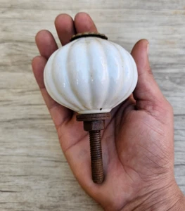 Vtg victorian large ceramic hollow ribbed door drawer knob handle pull 2.7" - Picture 1 of 7