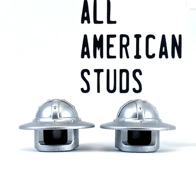 LEGO Castillo Ala Ancha Minifigura 2 Cascos Lote Metálico Plata Tocado Sombrero Foto 1 de 4