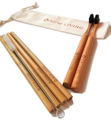 Bamboo Starter Pack 4 x Straws 20cm, 2 x toothbrush, Bag and Cleaner Uk Seller - Image 1 of 4