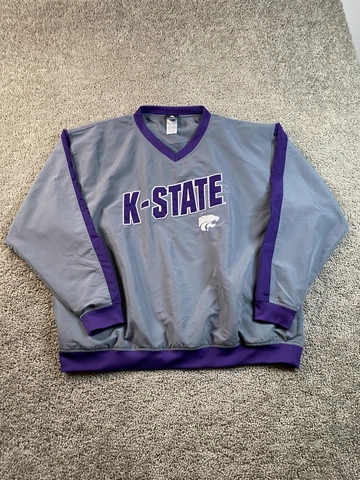Kansas State Wildcats Jacket Mens Extra Large Gray Purple Windbreaker K State Cover