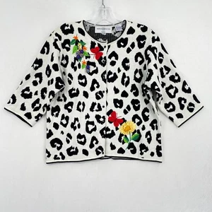Marisa Christina Kids Sweater Girls Size Large White Leopard Floral Embroidered - Picture 1 of 12