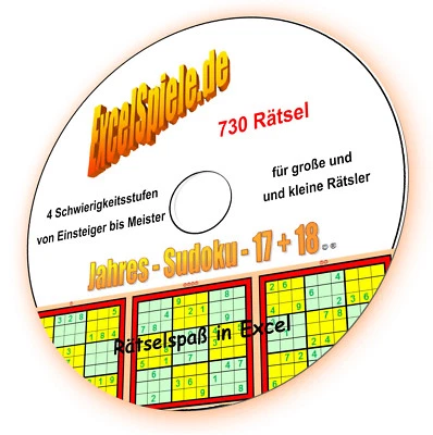 Jahres- Excel-SUDOKU 2017 und 2018 im Doppelpack, Excel-Tool zum Rätseln - Bild 1 von 4