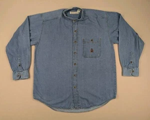 Vintage Bugle Boy Denim Chambray Shirt Adult Large Grandad Collar Button Up - Picture 1 of 11