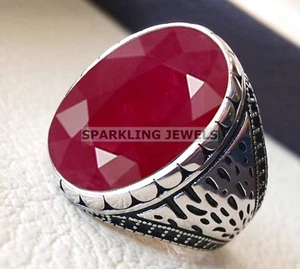 Lustrous Ruby Oval Cut With 925 Sterling Silver Ring For Men #328 - Picture 1 of 5