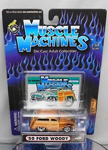 MUSCLE MACHINES 50 FORD WOODY 1950 COPPER W/ FLAMES 2000 FUNLINE1:64 DIE CAST