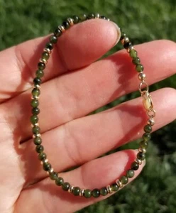 14k Solid Yellow or Rose Gold 3mm Jade Nephrite Rondelle Bead Bracelet - Picture 1 of 8