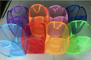 Foldable Portable Washing Clothes Laundry Basket Bag Bin Hamper Mesh Storage