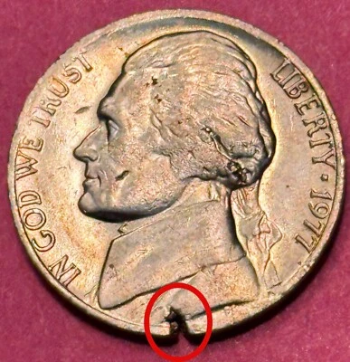 1977-P End of Strip Ragged Clip Fissures Planchet Error Jefferson Nickel (1154) - Image 1 of 4