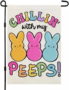 Easter Bunny Peeps Garden Flag 12X18 Inch Double Sided for outside Small Burlap - Picture 1 of 12
