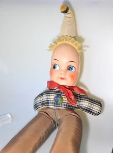 Vintage Karneval Sammlerstück Kunststoffpuppe Gesichtstuch Plüschtier Japan Clown Pixie seltsam M - Bild 1 von 22