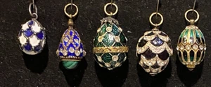 RUSSIAN Sterling Cloisonne ENAMELED EGG Charm Pendant VTG Lot of 5 RARE-EX COND - Picture 1 of 22
