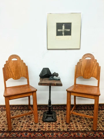 PAIR handsome Art Deco Dining Chairs- very early, solid wood- incredible set! Cover