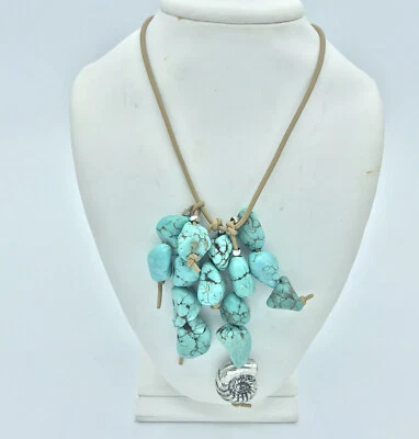 Collar Lucky Brand Cuero Turquesa Caracol Dije aprox 18" Foto 1 de 4