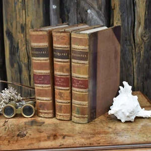 Antique 1866 Biography Charles Knight Leather Gilt Decorative Bound Book Trio - Picture 1 of 13